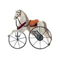 Vintage gouache drawing of old fasion rocking horse