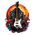 Rocknroll culture logo t shirt with guitars and skulls or goat gesture for punk and heavy metal community. AI Generative Royalty Free Stock Photo