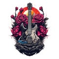 Rocknroll culture logo t shirt with guitars and skulls or goat gesture for punk and heavy metal community. AI Generative