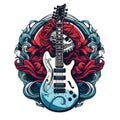 Rocknroll culture logo t shirt with guitars and skulls or goat gesture for punk and heavy metal community. AI Generative