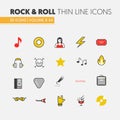 Rocknroll Linear Thin Line Icons Set with Musical Instruments