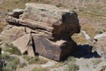 Rockpile ledge of Petrified National Forest desert floor Panorama