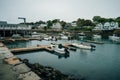 Rockport, MA, USA - oct, 2022 Dinghies and working lobster boats populate Rockport, Massachusetts Harbor