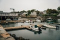 Rockport, MA, USA - oct, 2022 Dinghies and working lobster boats populate Rockport, Massachusetts Harbor