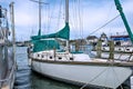 ROCKPORT, TX - 3 FEB 2020: Sailboat tied to the dock in marina