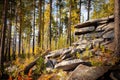 Rocks against the blue sky and forest