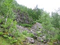 Rocks in the Altai mountains are a difficult passage for tourists among the collapse of stones