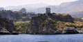 View from the sea of ancient roman tower in the Riserva dello Zingaro. Sicily. Italy. National park Zingaro