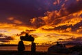 Rocks balance with sunset clouds sky backgrounds