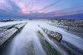 Rocks in Barrika beach at sunset Royalty Free Stock Photo