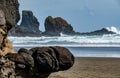 Rocks on the beach. Bethells beach, New Zealand.