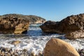 Rocks beautiful beach turquoise sea water, Camp de Mar, Majorca island, Spain Royalty Free Stock Photo