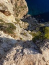 Rocks beautiful beach turquoise sea water, Camp de Mar, Majorca island, Spain Royalty Free Stock Photo