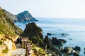 Rocks in the blue sea of Eo Gio cape, Binh Dinh province, Vietnam