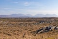 Rocks in a bog with Twelve Bens mountains in background