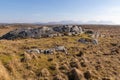 Rocks in a bog with Twelve Bens mountains in background