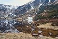 Rocks and boulders in small Pond in the Giant Mountains in the winter Royalty Free Stock Photo