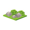 Rocks with bushes in the park, isometric city park element