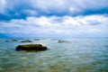 Sea rocks in the middle of calm ocean in the fresh morning air