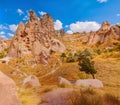 Rocks with caves inside in Cappadocian area Royalty Free Stock Photo