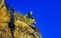 Rocks cliffs overgrown with nature plants trees bushes flowers cacti Royalty Free Stock Photo