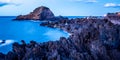 Rocks and cliffs in Porto Moniz on the island of Madeira, Portugal, Ilheu Mole, beautifu sunset