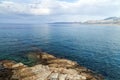 Rocks on the coast of Cretan Sea near Hersonissos, Crete, Greece.