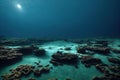 Rocks and coral reefs under sea water under glow of moon seascape. Royalty Free Stock Photo