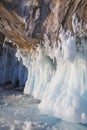 Rocks covered with ice on lake Baikal. South-Eastern Siberia