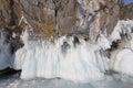 Rocks covered with ice on Lake Baikal Royalty Free Stock Photo