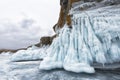 Rocks covered with ice on Lake Baikal Royalty Free Stock Photo