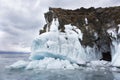 Rocks covered with ice on Lake Baikal Royalty Free Stock Photo