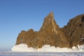 Rocks covered with ice on Lake Baikal Royalty Free Stock Photo