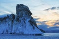Rocks covered with ice on Lake Baikal Royalty Free Stock Photo
