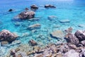 Rocks and crystal clear blue water at Apella Beach, Karpathos Island, Greece Royalty Free Stock Photo