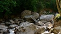 Rocks in Deva River as it passes through the Hermida Gorge in Cantabria Royalty Free Stock Photo