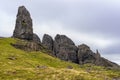 Rocks erect in the sky of the so-called Old Man of Storr in Scotland, photo with copyspace. Royalty Free Stock Photo