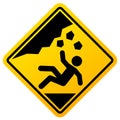 Rocks fall danger sign, unsafe area warning placard