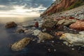 Rocks fallen from cliff over the north sea