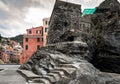 Rocks formation design in Vernazza town in Cinque Terre national park, Italy Royalty Free Stock Photo