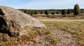 Rocks in front of a heath landscape with juniper bushes, relic of the ice age in Europe