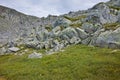 Rocks and green grass under Momin Dvor peak, Pirin mountain Royalty Free Stock Photo