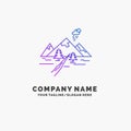 rocks, hill, landscape, nature, mountain Purple Business Logo Template. Place for Tagline