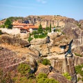 Rocks and The Holy Trinity monastery in Meteora