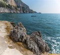 Rocks incorporated into the bathing platform at Marina di Praia, Praiano, Italy