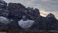 Rocks in the Italian Alps under the dark cloudy evening sky Royalty Free Stock Photo
