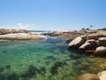 Rocks in a lagoon at Binalong Bay harbour Tasmania Australia