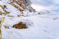 Rocks in Lake Baikal covered with ice and snow Royalty Free Stock Photo