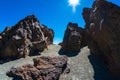 Rocks of Las Canadas caldera of Teide volcano. Mirador (viewpoint) Minas de San Jose Sur. Royalty Free Stock Photo