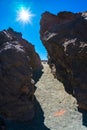 Rocks of Las Canadas caldera of Teide volcano. Mirador (viewpoint) Minas de San Jose Sur.